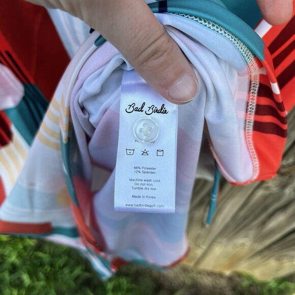 Bad Birdie Albatross Golf Polo Shirt Mens M Red Short Sleeve Abstract Floral - Picture 8 of 11